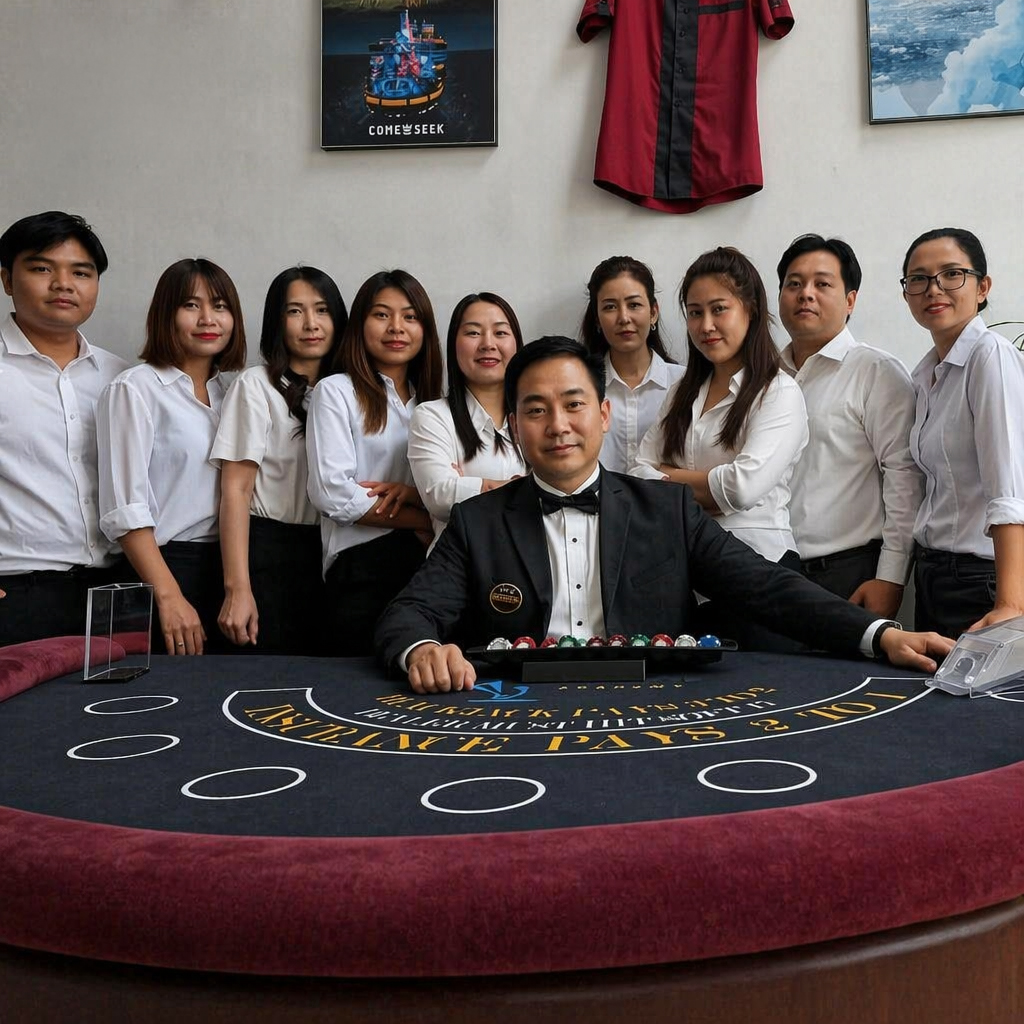 Seahorse Academy instructors and trainee croupiers together at the academy in Nonthaburi